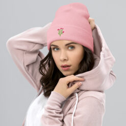 Floral Embroidered Cuffed Beanie