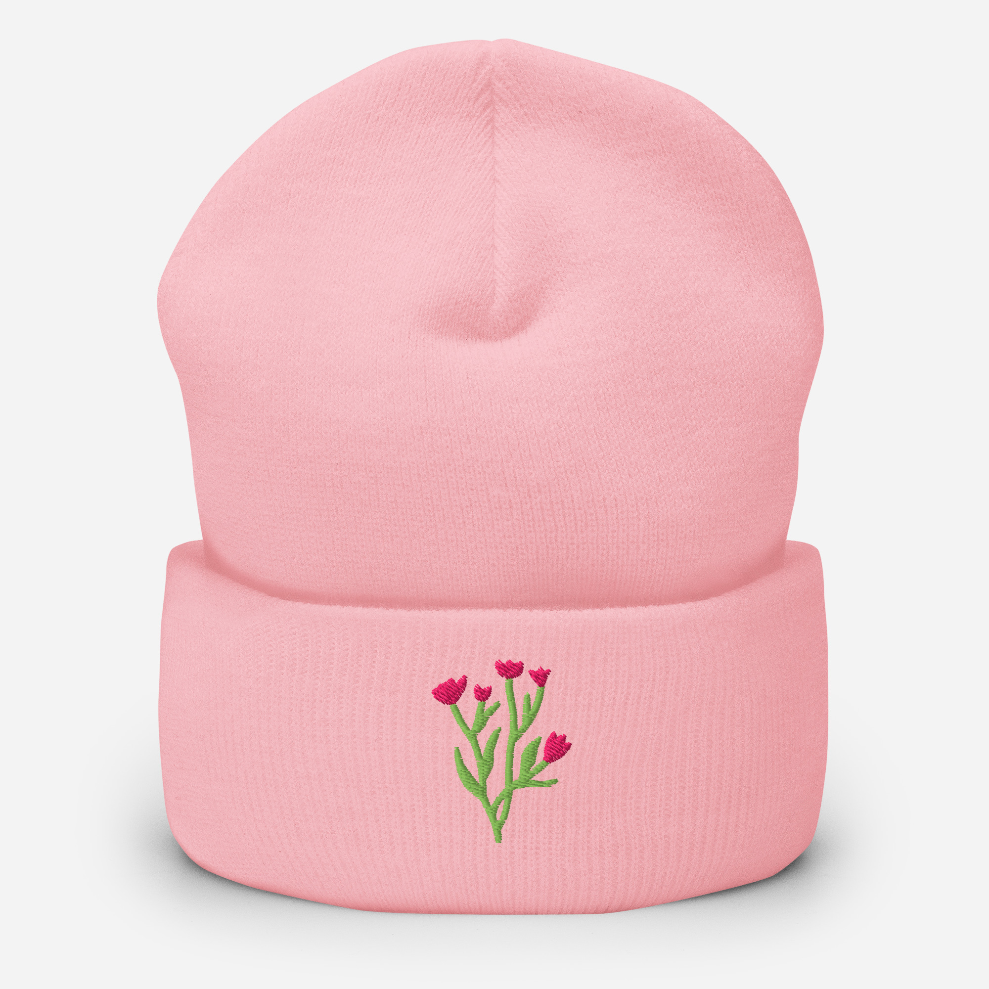 Floral Embroidered Cuffed Beanie