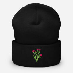 Floral Embroidered Cuffed Beanie