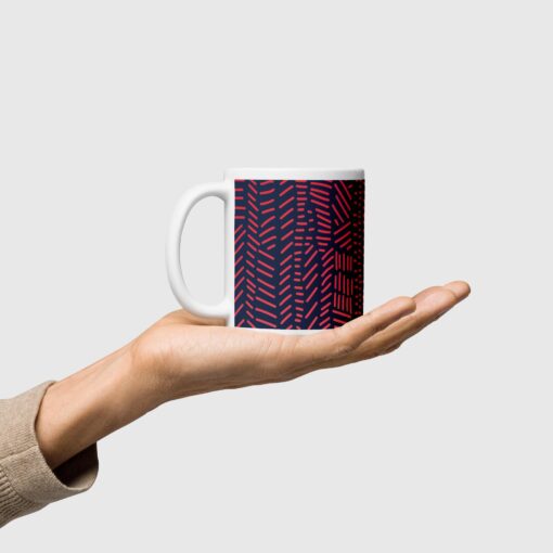 Red broken line printed glossy mug