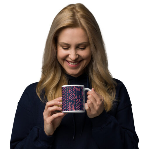 Red broken line printed glossy mug